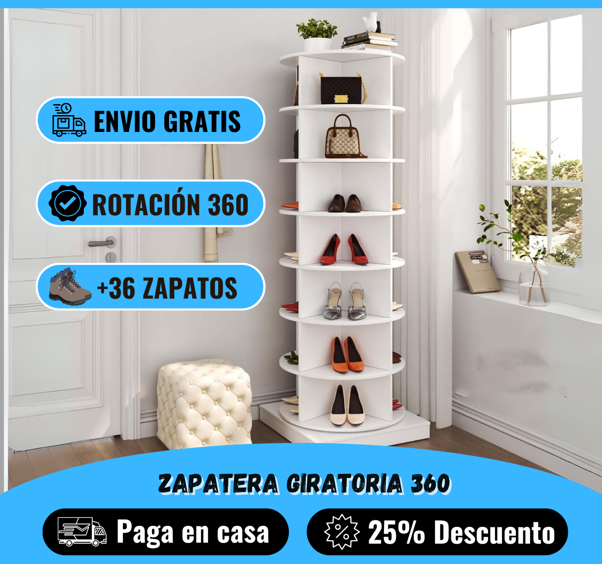 Zapatera Giratoria 360 SpinTidy™ | CABEN MÁS DE +35 PARES DE ZAPATOS