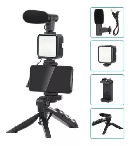Kit video streaming micrófono para celular trípode luz led