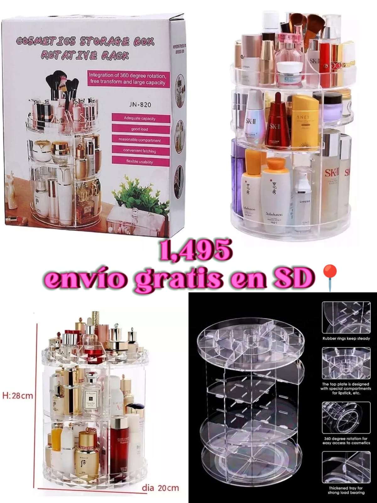 Organizador para Maquillaje y Cosméticos 360 Grados