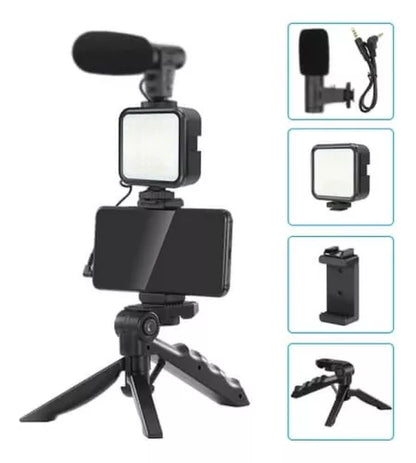 Kit video streaming micrófono para celular trípode luz led