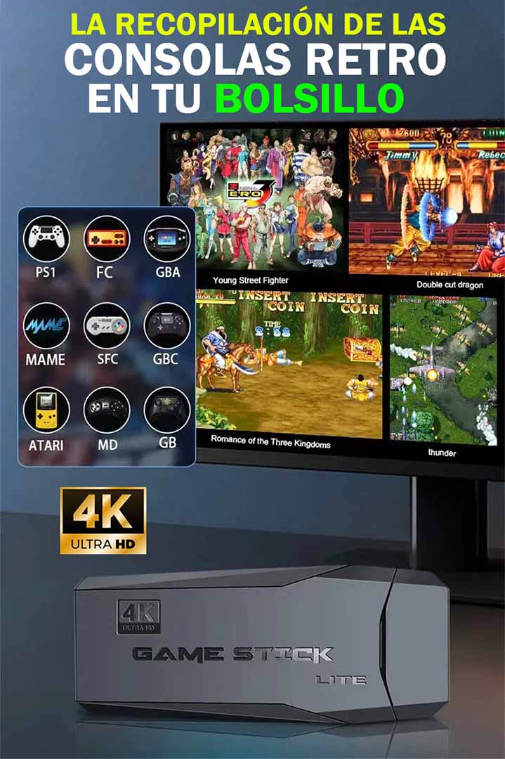 🎮 CONSOLA GAMESTICK 4K (+10.000 JUEGOS DE 9 CONSOLAS) + 2 MANDOS 👾