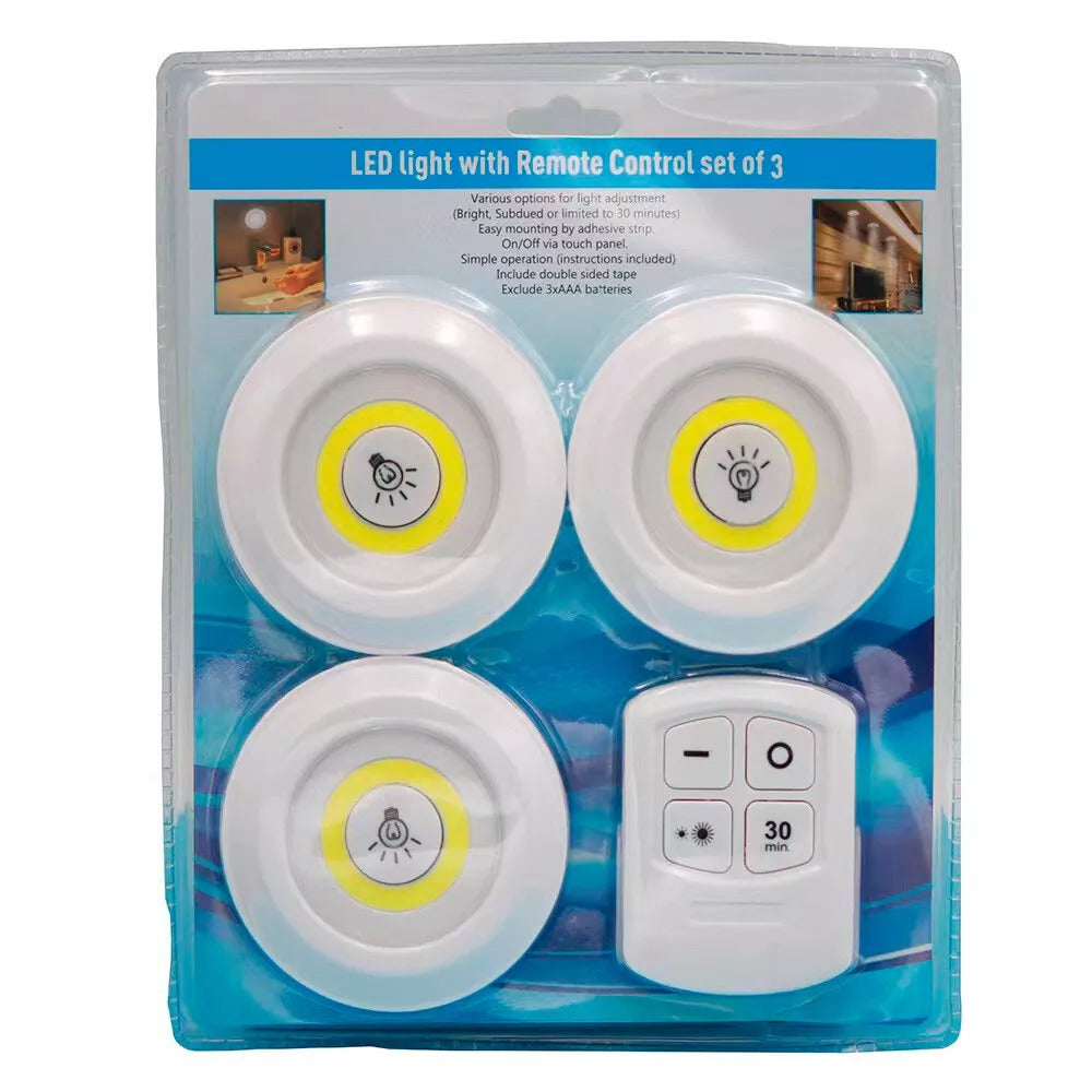 SET DE 3 LUCES LED DE USO INTERIOR LUZ INALAMBRICA CON CONTROL REMOTO