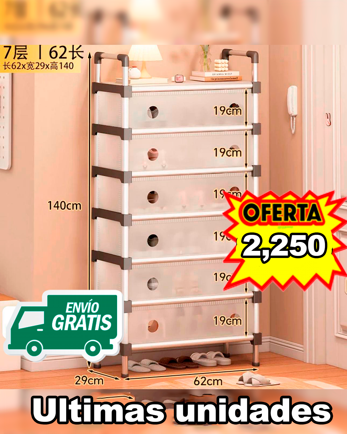 Zapatera de  varios niveles de acero inoxidable